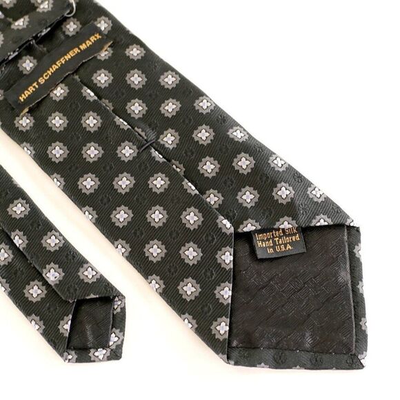 NWT Hart Schaffner Marx Black Floral Geometric Woven Silk Tie - Picture 6 of 7